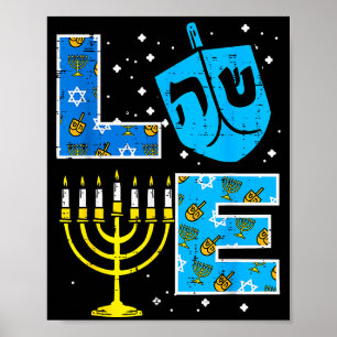 Poster Aimez Hanukkah Dreidel Menorah Juif Chanukah Homme
