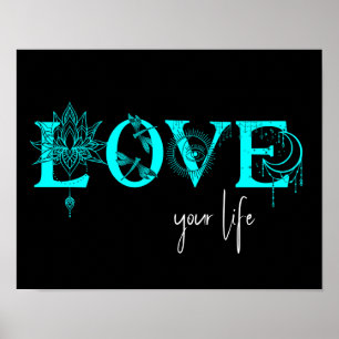 Poster Aimez votre vie poisson Stars Lotus lune Sun wall 