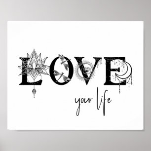 Poster Aimez votre vie Stars Lotus lune Soleil dragonflys