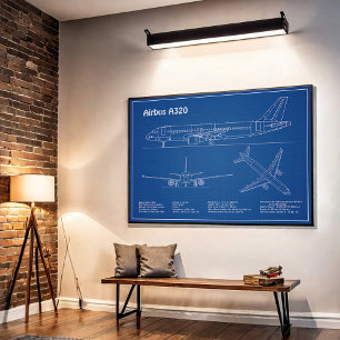 Poster Airbus A320 - Plans de dessin de plan d'avion AD