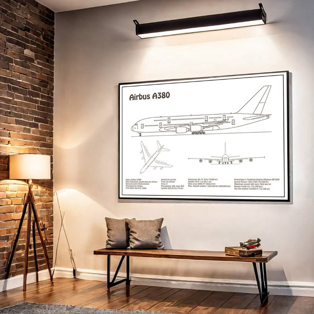 Poster Airbus a380 - Plan de dessin du plan d'avion BD (Créateur téléchargé)