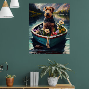 Poster Airedale Dog on a Paddle : Une aventure Pittoresqu