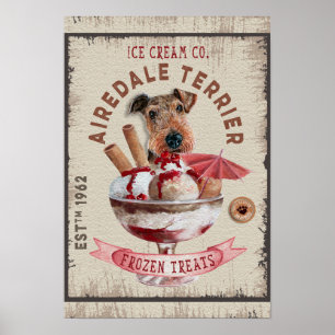 Poster Airedale Terrier Crème glacée Funny Frozen Traitem