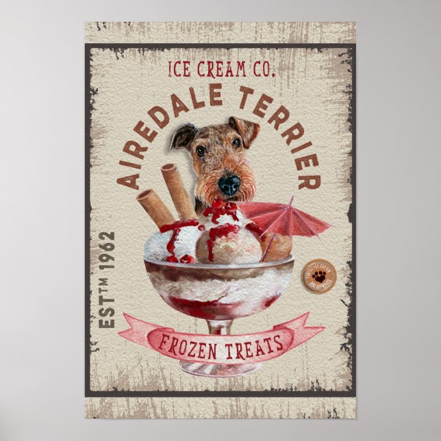 Poster Airedale Terrier Crème glacée Funny Frozen Traitem (Devant)