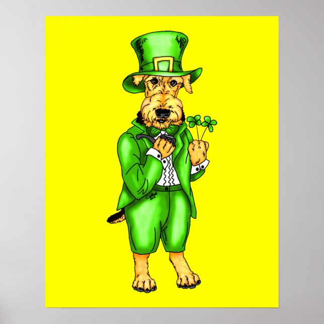 Poster Airedale Terrier St. Patrick's Day Leprechaun (Devant)