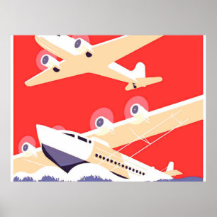 Poster Airplanes flying Vintage Propeller