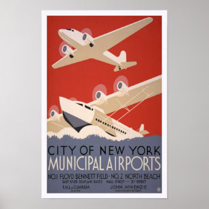 Poster Airports municipal, 1936. Transports aériens