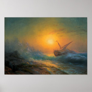 Poster Aivazovsky - Mer agitée au coucher du soleil 1896
