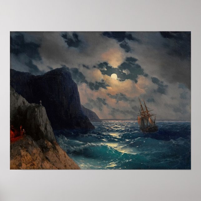 Poster Aivazovsky - Navire passant par une nuit au clair  (Devant)