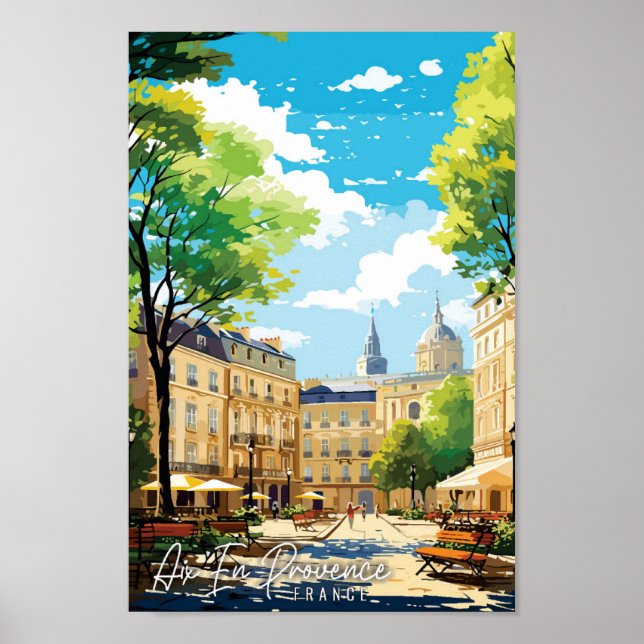 Poster Aix En Provence France illustration de voyage vint (Devant)