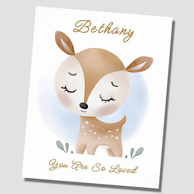 Poster Ajouter le nom Texte, Baby Deer Fawn Woodland Blue (Créateur téléchargé)