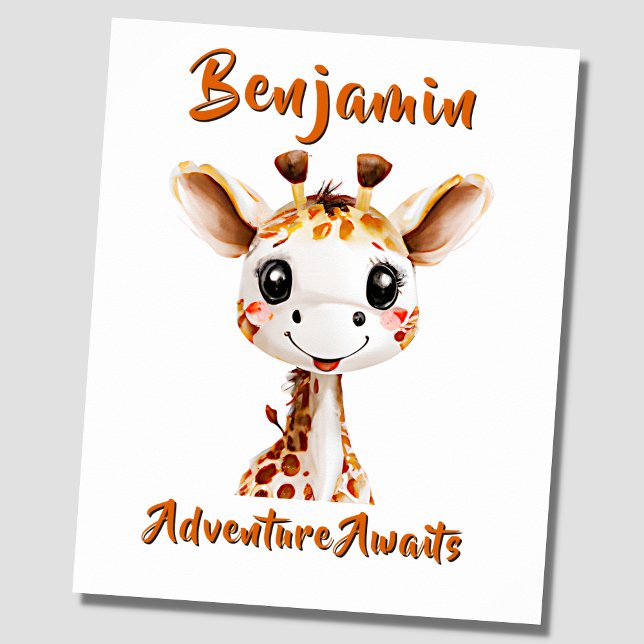 Poster Ajouter le nom Texte, Baby Giraffe African Nursery (Créateur téléchargé)