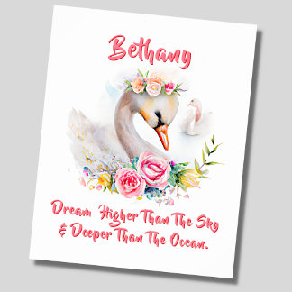 Poster Ajouter le nom Texte, Cygne Doux avec des fleurs