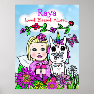 Poster Ajouter un nom à cette licorne et fée lunaire