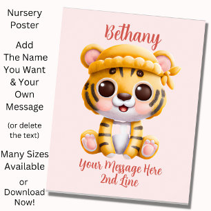 Poster Ajouter un nom Texte, Bébé Tigre avec Casquette su
