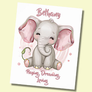 Poster Ajouter un nom Texte, Happy Baby Elephant Nursery