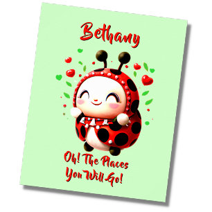 Poster Ajouter un nom Texte, Red Ladybug Beetle, Green Nu