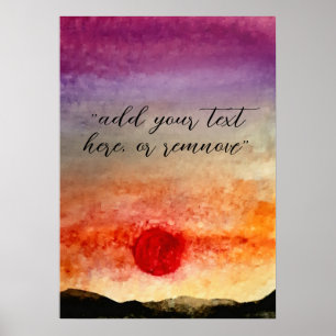 Poster Ajouter un texte aquarelle Sunset Mountains Paysag