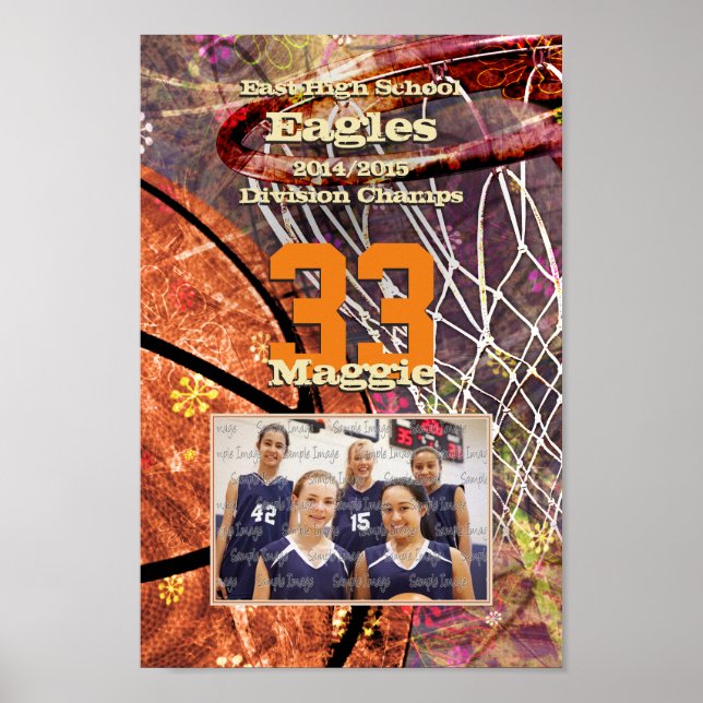 Poster ajouter votre équipe photo filles femmes basketbal (Devant)