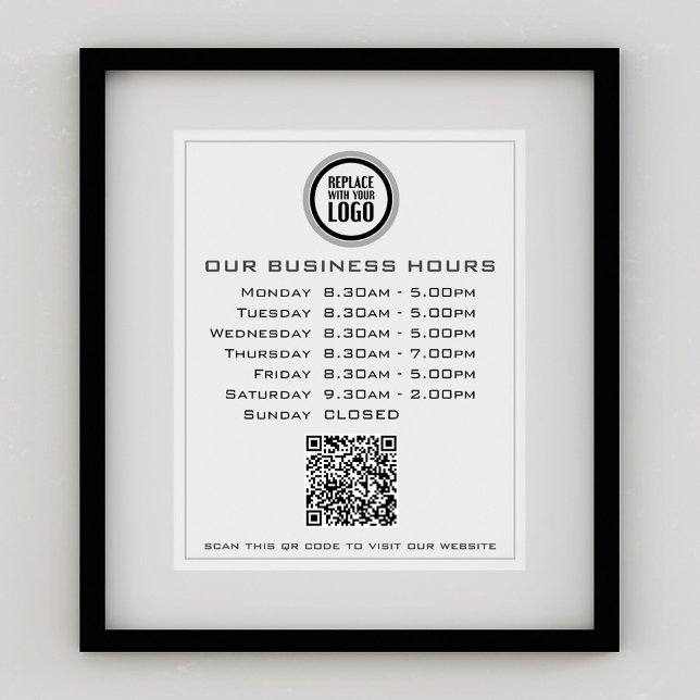 Poster Ajouter votre logo Code QR Heures d'ouverture d'en (Créateur téléchargé)