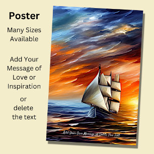 Poster Ajouter votre message, navire à voile au coucher d