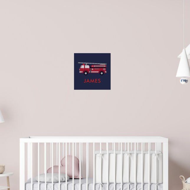 Poster Ajouter votre nom Red Fire truck Personnalisé (Pépinière 2)