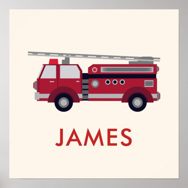 Poster Ajouter votre nom Red Fire truck Personnalisé (Devant)