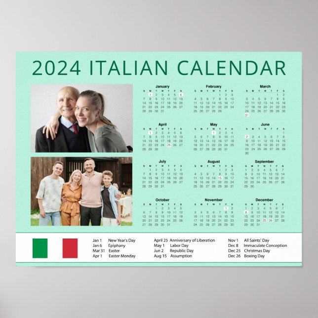 Poster Ajouter votre photo 2024 Calendrier italien avec v (Devant)