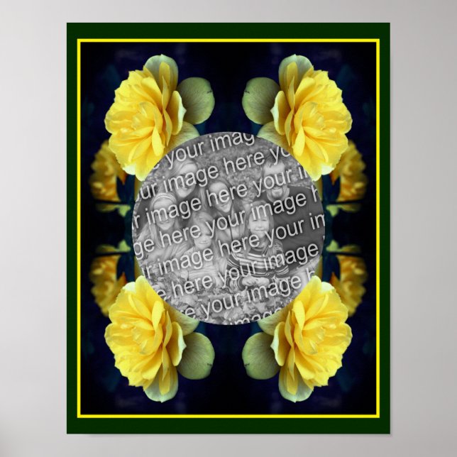 Poster Ajoutez Votre Photo Fleur Rose Jaune Dans Le Cadre (Devant)