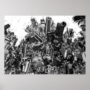 Poster Akira cyberpunk ville explosion manga strip