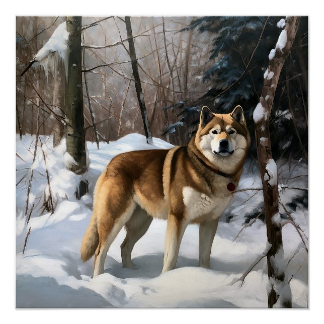 Poster Akita Laisser Neige Noël (Devant)