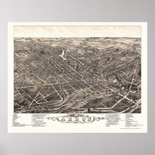 Poster Akron, OH Carte panoramique - 1882 (Devant)