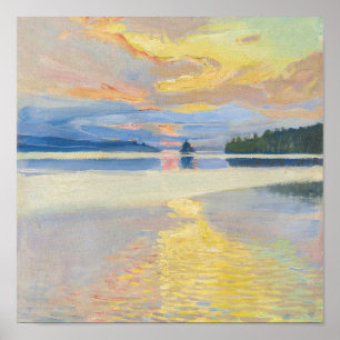 Poster Akseli Gallen-Kallela - Coucher de soleil sur le l