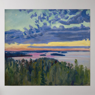 Poster Akseli Gallen-Kallela - Vue sur un lac au coucher 