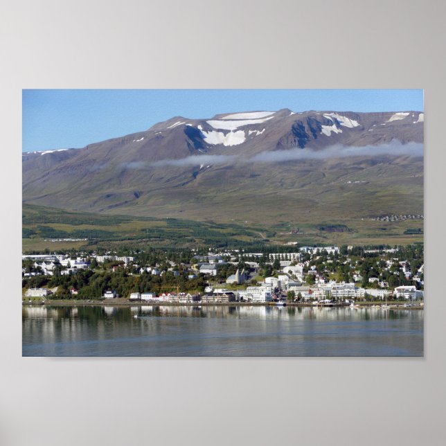 Poster Akureyri, Islande, Panorama (Devant)