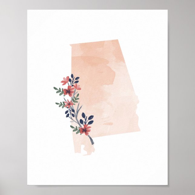 Poster Alabama Floral Aquarelle Etat (Devant)