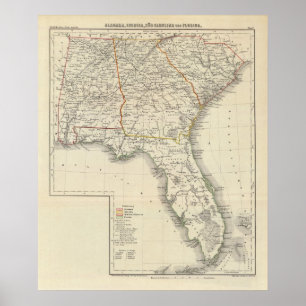 Poster Alabama, Géorgie, Caroline du Sud et Floride