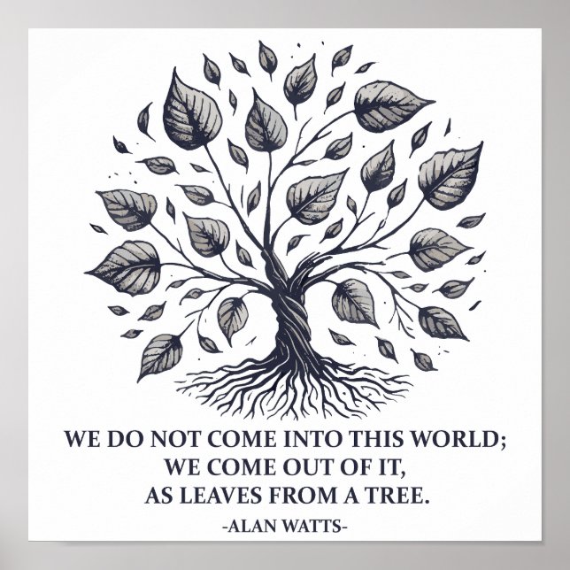 Poster Alan Watts Feuilles de vie - Citation d'arbre myst (Devant)