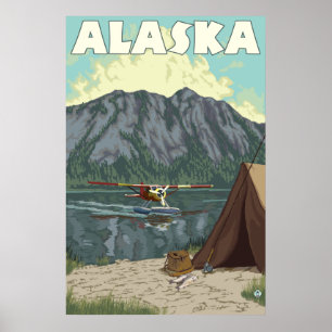 Poster Alaska - Bush Plane and Fishing