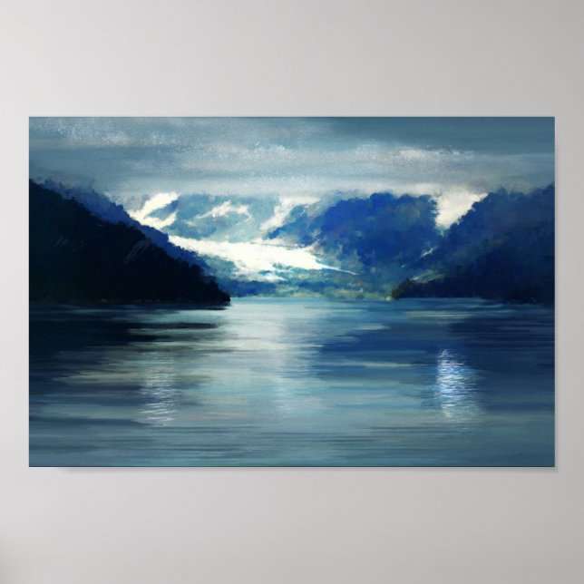 Poster Alaska Glacier Bay Blue Green Paysage peinture (Devant)