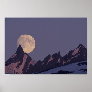 Poster Alaska, montagnes Chugach La pleine lune se lève