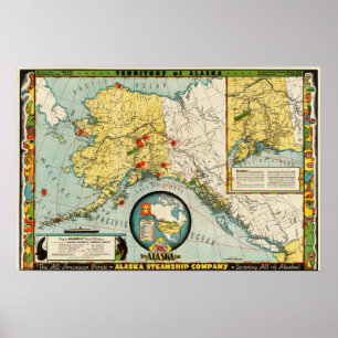Poster Alaska Steamship Company (1936) Map reproduction
