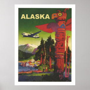 Poster Alaska, totem indien, avion, compagnie aérienne vi