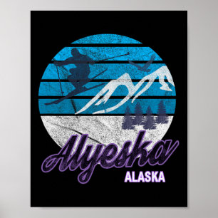 Poster Alaska Usa America Station de ski Snowboard Ski