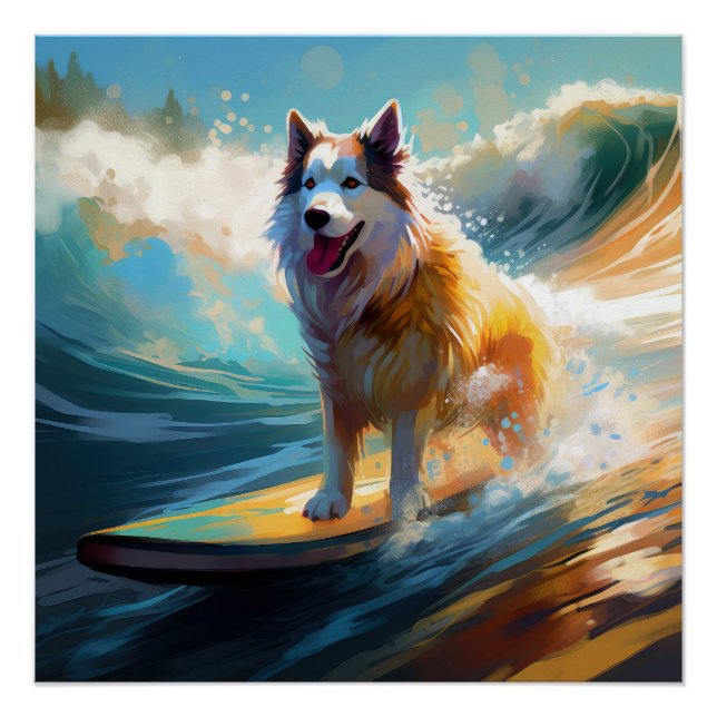 Poster Alaskan Malamute Beach Surf Peinture (Devant)