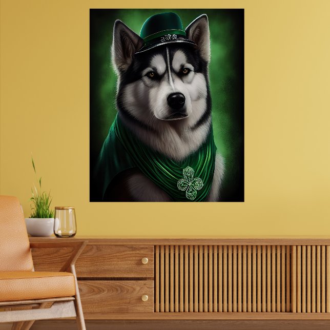 Poster Alaskan Malamute chien en robe de fête St. Patrick (Salon 2)