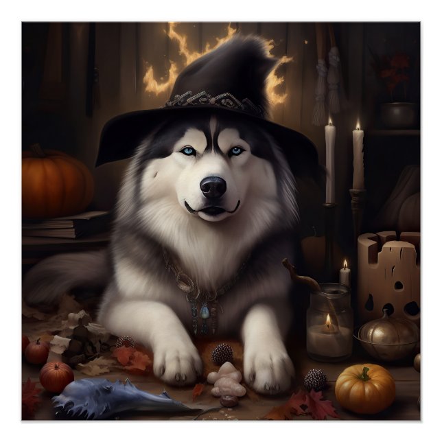 Poster Alaskan Malamute Citrouilles Halloween effrayant (Devant)