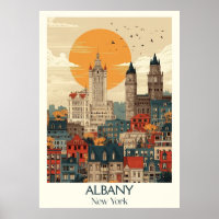 Albany New York Vintage Skyline City Travel Art