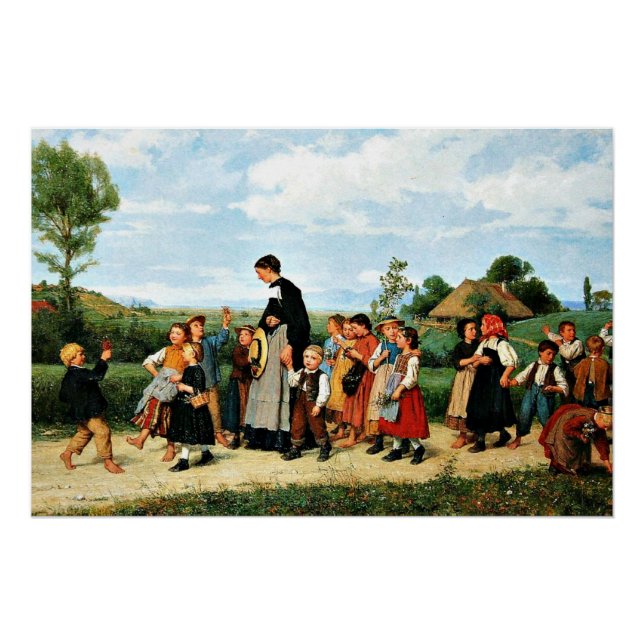 Poster Albert Anker - Der Schulspaziergang (Devant)