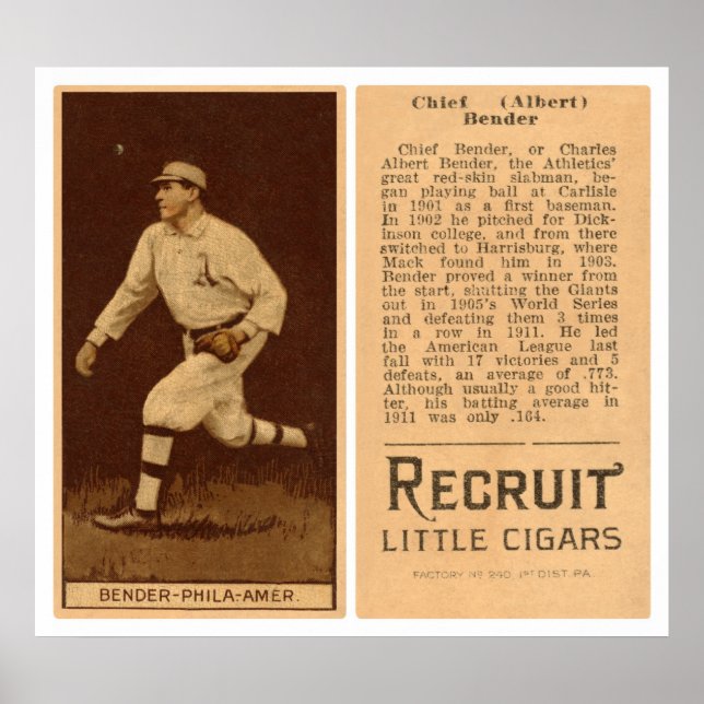 Poster Albert Chief Bender Baseball 1912 (Devant)